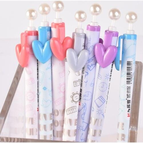 48pcs cute mechanical pencils lead 0.7mm kawaii pearl heart automatic pencil for school writing pencil 0.5 korean stationary