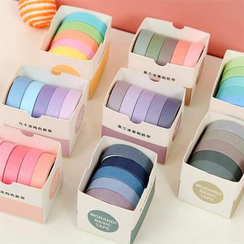 5 Pcs/Set Cute Grid Stripe Washi Tape Solid Color Masking Tape Decorative Adhesive Tape Sticker Scrapbooking Planner Stationery