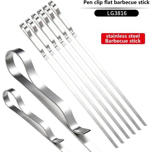 6pcs Stainless Steel Barbecue Skewers Reusable Flat Blade Angled Tip BBQ Needle for Outdoor Picnic Tool Cooking Tools