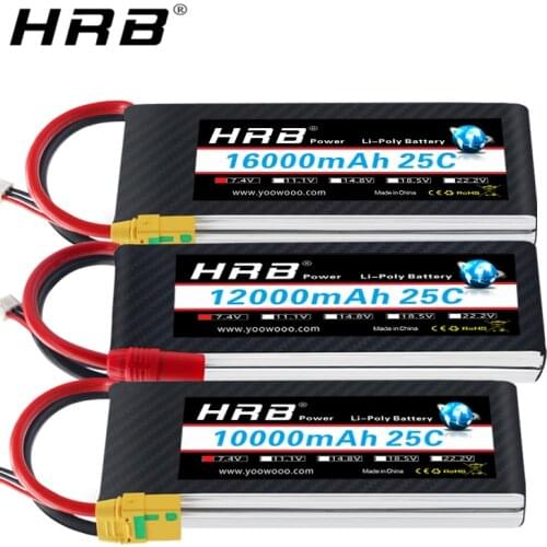HRB Lipo 2S 7.4V Battery 10000mah 12000mah 16000mah XT60 T Deans EC5 XT90 XT90-S XT150 AS150 25C RC Heli Airplane Car Boat Parts