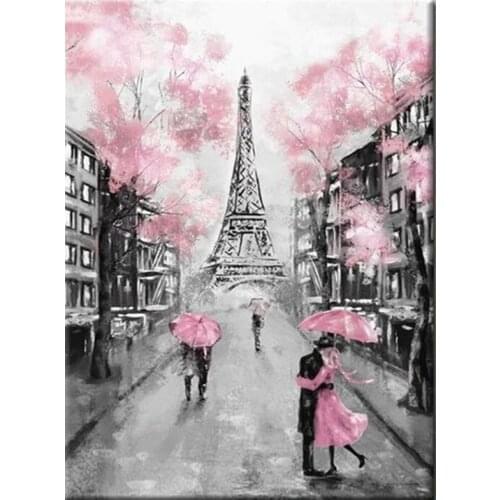 5D Diy diamond painting Pink Umbrella Rainy Day Landscape wedding decoration embroidery mosaic Romatic Couple Paris TowerZP-1972