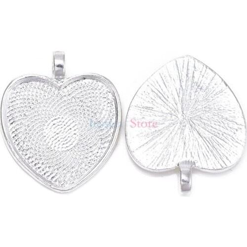 10Pcs Antique Bronze Setting Base Trays Blank Pendant For DIY Making Fit 25mm Heart Glass Cabochon cameo