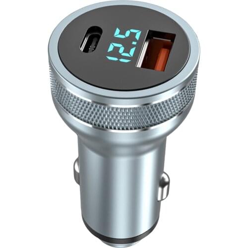 Dual Port Car Charger QC3.0 PD Fast Charging Digital Voltmeter Monitors Aluminum Alloy GPS Phone Charger For 12-24V Vehicles