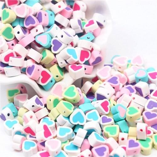 10g 10mm *5mm Mixed Colors Heart Shape Clay Spacer Beads Polymer Clay Beads for Jewelry Making DIY Handmade Accessories
