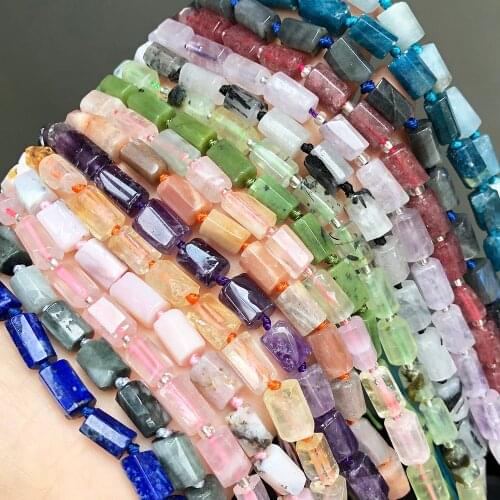6x10mm Natural Cylinder Amethysts Jades Apatite Crystal Stone Beads Loose Spacer Beads For Jewelry Making DIY Bracelet 7.5"Inch