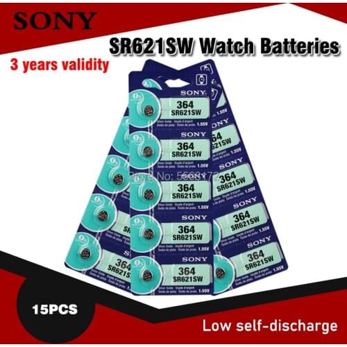 15pcs Sony Original 1.55V 364 SR621SW V364 SR60 SR621 AG1 Watch Battery Button Coin Cell For Watch Toys MADE IN JAPAN