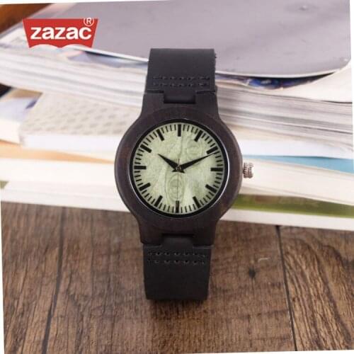 Fashion Retro Black Round case Womens Wooden Watches with Genuine leather bands brand designer ladies green dress wristwatches