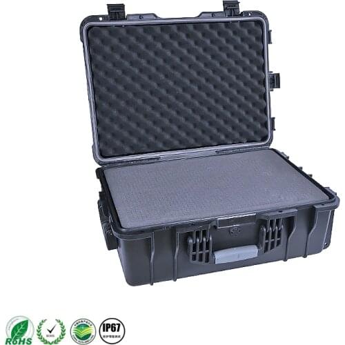 Hard IP67 plastic large suitcase trolley tool case with pre-cut foam
