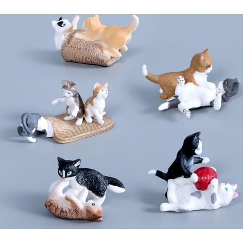 Simulation Cat Figurines Playing Cat Hand Painted Models,Birthday Cake Topper Action Figure Educational Toys For Kids