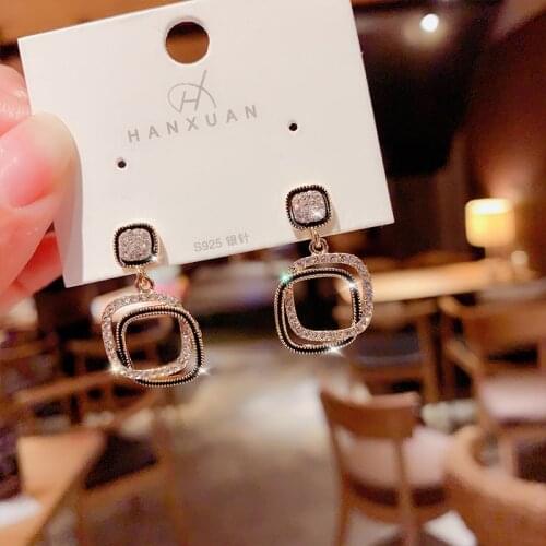 Exquisite earrings geometric two-color womens jewelry hollow Hanging Dangle vintage Hanging earrings Fashion Simple 2021 trend