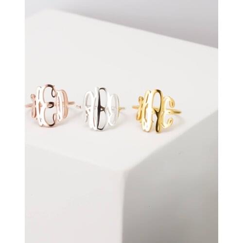 Boho Monogram Rings Stainless Steel Custom Initials Letters Ring Personalized Silver Rose Gold Vintage Anillos Gothic Jewelry