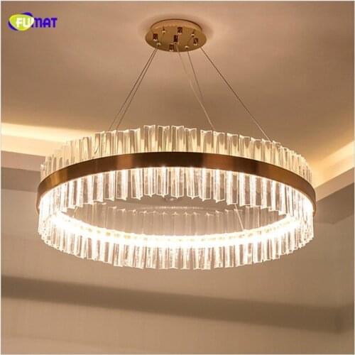 FUMAT Round Circle Gold Crystal K9 Stainess Steel LED Pendant Lighting Modern Luxury Lustres Light For Dining Room Foyer Bedroom