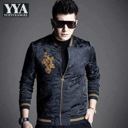 Spring New Mens Stand Collar Jacquard Floral Embroidery Bomber Jacket Casual Autumn Slim Fit Coat Fashion Man Outwear Jacket 4XL