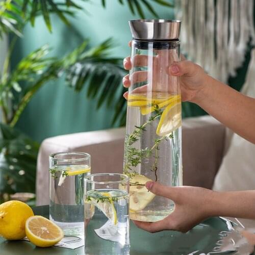 900-1800ML Thickened Glass Big Water Bottle With Stainless Steel Lid Carafe Boiling Wate Juice Glass Pitcher Bottle Botellas