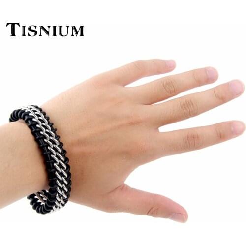 New Men Jewelry Punk Black Colour Braided Leather Bracelet for Men Stainless Steel Clasp Bangles Gifts Charm Accessories