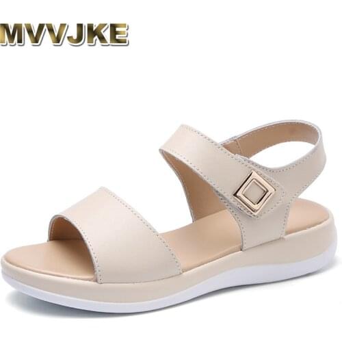 MVVJKE White sandals Womens summer shoes Comfortable Real leather platform sandals for walking students Sandal shoesE109