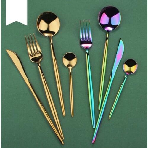 8pcs Gold 304 Stainless steel Tableware Dinner Set Knife Fork Spoon Gift Set Stainless Steel Cutlery Set Travel