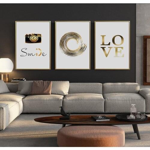 Nordic Style Golden Camera Wall Art Canvas Painting Love Quote Poster Print Modern Minimalist Picture for Living Room Home Decor