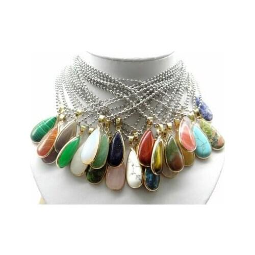 Natural stone Turquoises Quartz Crystal tiger eye Water drop pendant for diy Jewelry making necklace Accessories1PCS A6