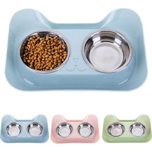Non-slip Non-Skid Stainless Steel Double Pet Bowls Food Water Feeder for Dog Puppy Cats Pets Supplies Feeding Dishes