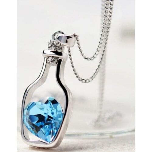New Drifting Bottle Necklace Women Heart Shape Crystal Pendant Jewelry Lovers Choker Gifts Girlfriends Birthday Necklace Gifts