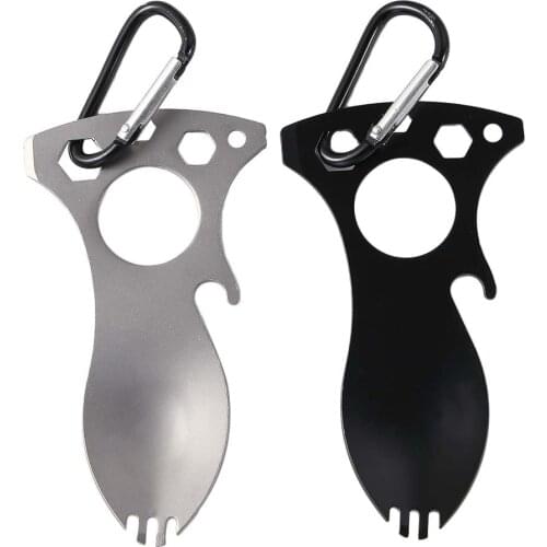 Outdoor Camping Steel Spoon Tableware Kit Cookware Picnic Cooking Pocket Bottle Opener Spork Screwdriver Survival Hiking