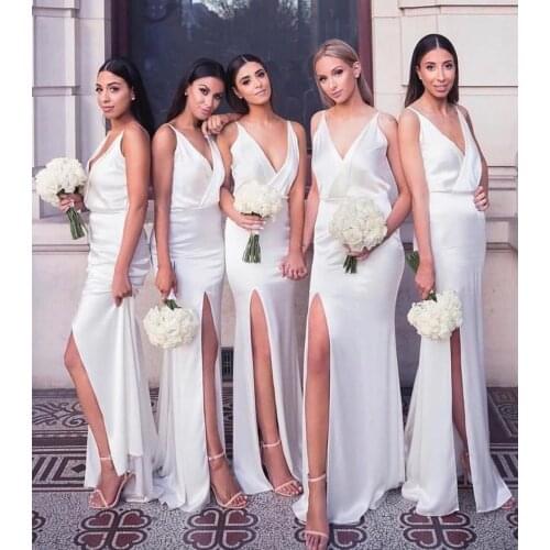 Bridesmaid Dresses Mermaid vestidos formales Prom Dress 2020 V Neck Side Front Splits Satin Party Bridal vestidos Evening Event