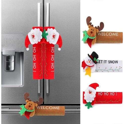 Christmas Fridge Handle Cover Protector Santa Claus Microwave Oven Dishwasher Door Handle Cover Xmas Party Decoration 24*16cm