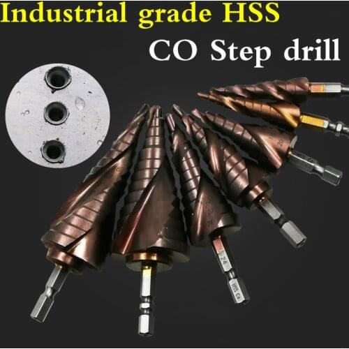 M35 HSS-Cobalt Step Drill Bit 3-13/4-12/6-24/6-35 High Speed Steel Drill Bits Spiral Groove Triangle Shank Stainless Steel