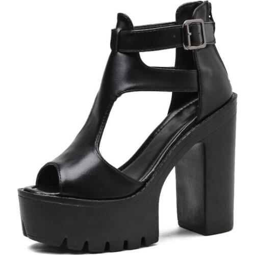 Chunky heels Vintage Punk Rock Gothic Sandals Women Platform Chunky Sandals High Heels Gladiator Sandals women LJB111
