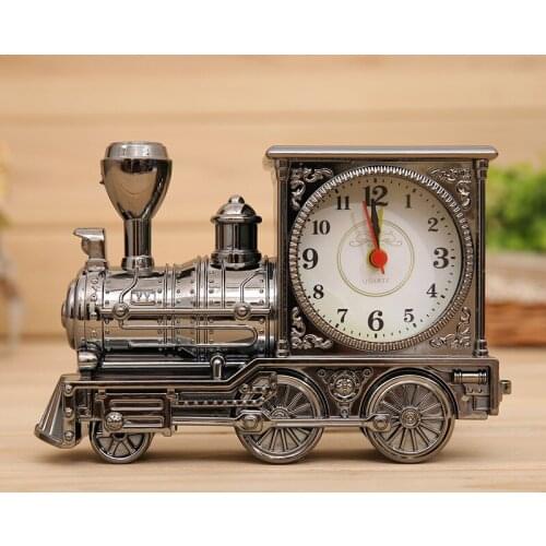 Vintage Antique Locomotive Alarm Clock for Student Plastic Model Alarm Clock Ornaments Decoration Christmas Gift