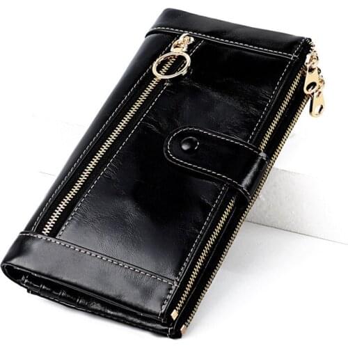 Big Capacity Genuine Leather Wallet Female Coin Purse Women Portomonee Clutch Clamp Money Bag Card Holders Handy Perse