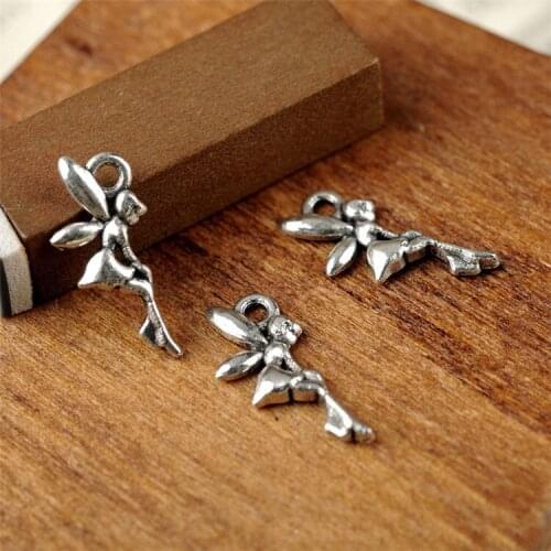 High Quality 100 Pieces/Lot 18mm*7mm Tibetan Silver Flying Angel Girl Charm Fairy Charms For Jewelry Making