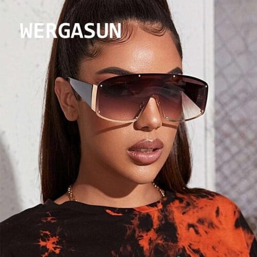 WERGASUN Oversized Sunglasses Women Brand Designer Women Rivet Goggle Men Sun Glasses Gradient Square Vintage Sunglasses UV400