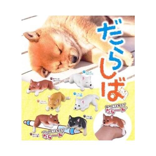 6 types Japanese capsule toy funny cute pet lazy Shiba Inu sleeping kneeling gashapon figure collectible fingertip kids toy gift