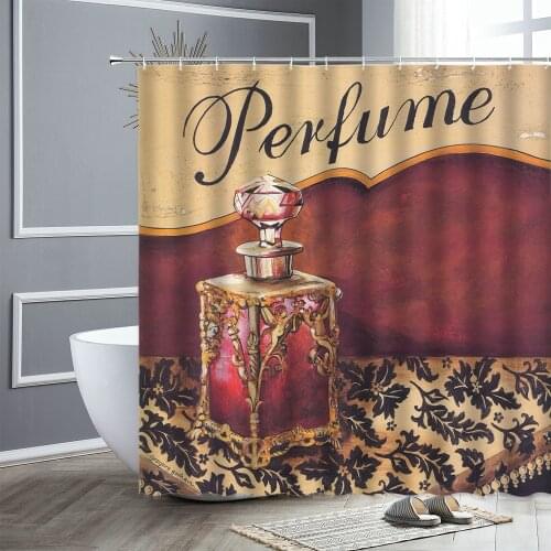 Waterproof Shower Curtain Retro Lady Perfume Bath Oil Flower Print Bathroom Decor Home Fabric Bath Curtains Valentine’s Day Gift