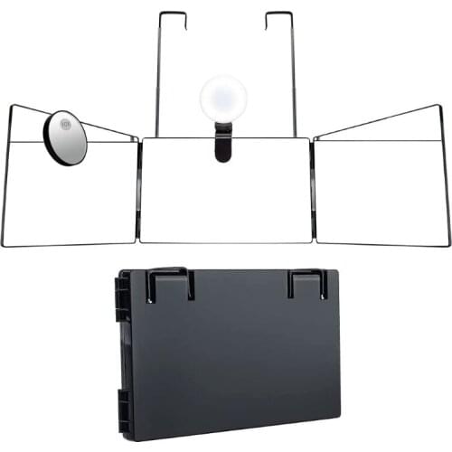 Trifold Hair Cutting Mirror with Lights 10X Magnification Self Styling Mirrors C1FF