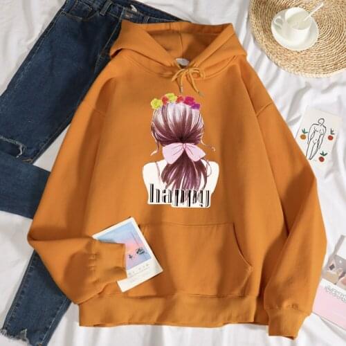 Happy Happy Girl Back View Printing Womens Sweatshirt Fashion Warm Hooded Autumn Casual Hoodies Autumn Fleece Male Streetwear