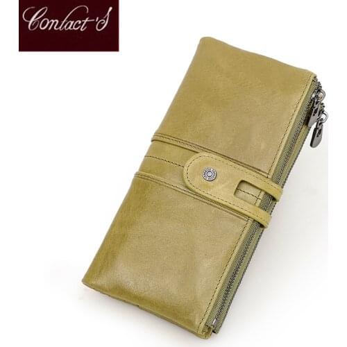 Contacts Genuine Leather Women Wallet Long Luxury Female Wallets Clutch Bag Fashion Ladies Purses Coin Card Holder Carteira