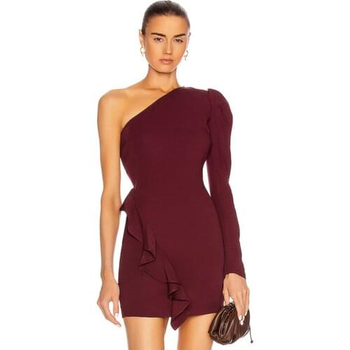 Bandage Dress Sexy One-Shoulder Bandage Dress Bodycon 2021 New Spring Women Elegant Ruffles Night Club Party Dresses