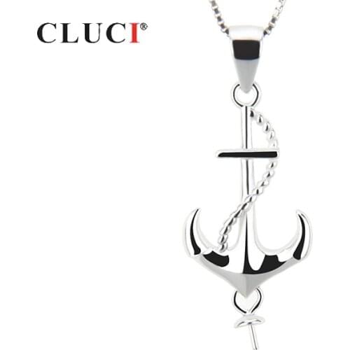 CLUCI 925 Sterling Silver Charms Pendant for Women Necklace Anchor Shaped Silver 925 Pearl Pendant Mounting Fine Jewelry SP018SB