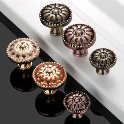 1set Alloy Furniture Cabinet Knobs Flower Handles Cupboard Drawer Wardrobe Kitchen Door Pull Antique Bronze Red Brass w/screw