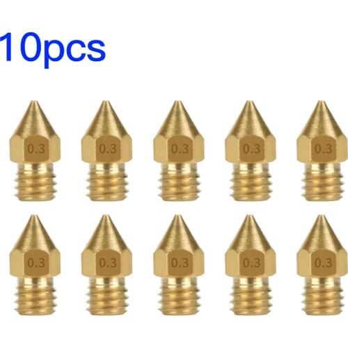 10Pcs 3D Printer Brass Copper Nozzle Mixed Sizes 0.2/0.3/0.4/0.5 Extruder Print Head For MK8 Makerbot