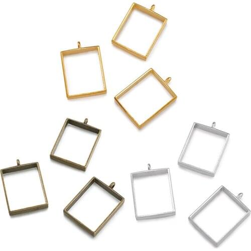 10pcs Square Alloy Open Back Bezel Big Pendants Charms Antique Bronze for Jewelry Making DIY Necklace 29x20x5mm Hole: 2.2mm