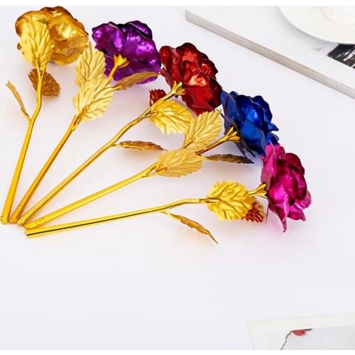 5Pcs Gold Foil Rose Plated Artificial Flowers Valentine Day Gift Party Romantic Wedding Decor