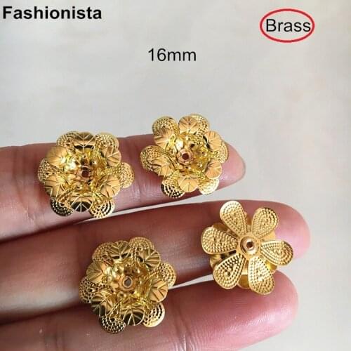 50 pcs - Raw Brass Filigree Flower Bead Caps 16mm 3D Metal Flower 3-Layer DIY Jewel Crafts Hair-accessories Finding -M