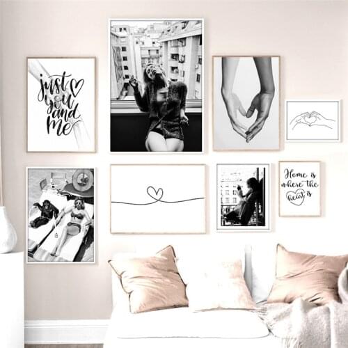 Abstract Line Love Heart Poster Holding Hands Canvas Prints Black White Sexy Woman Pictures Nordic Wall Art Decoration TB105