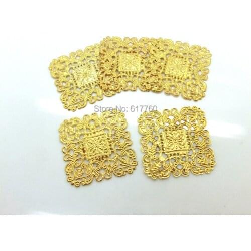 Free shipping-50Pcs Gold Tone Filigree Square Wraps Connectors Jewelry Findings DIY Connectors 40x40mm J0032