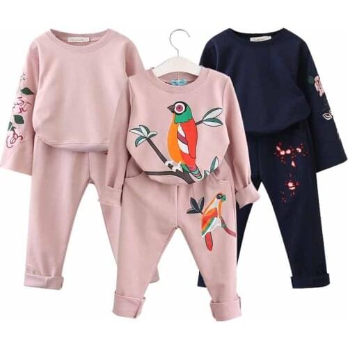Boutique Kids Clothing Set Girls Clothes Long Sleeve Kids Tracksuit Swan Leopard T Shirt Top Trousers Two Piece Casual Tacksuit