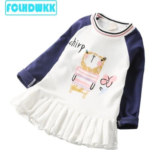 Girl Dress Cotton Long Sleeve White Spring Elastic Pleated Comfortable Girl Cotton Long Sleeve Dress Stitching Girl Dress Cute